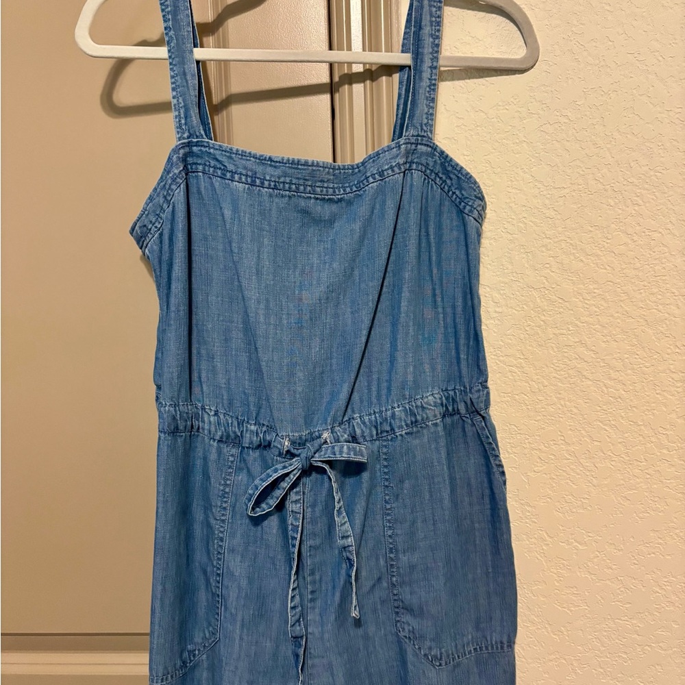 GAP Blue Denim Romper with Tie Waist